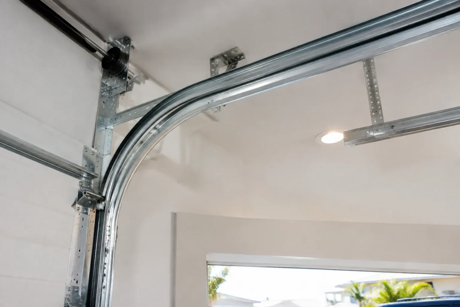 Illustrative garage doors scene; not an actual job — Garage Door Track Repair or Replacement, Barrie